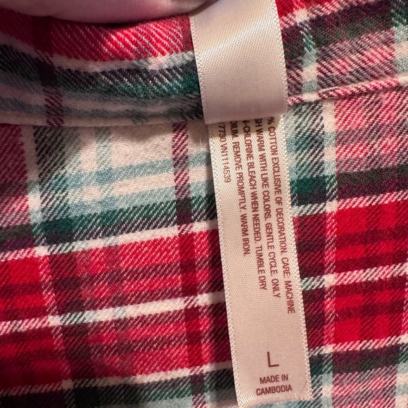 Gillian & O’Malley Red White  Plaid Flannel Pajamas Button Down Top Pants Sz L - Picture 6 of 16